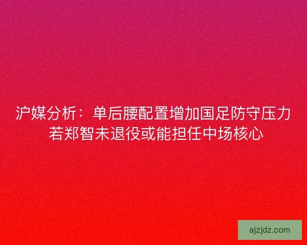 沪媒分析：单后腰配置增加国足防守压力 若郑智未退役或能担任中场核心